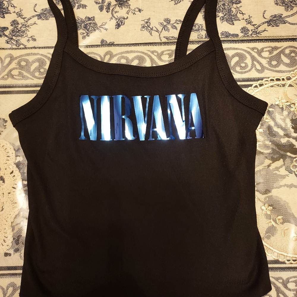 Nirvana crop top Nirvana tank top blue metallic vinyl juniors sized